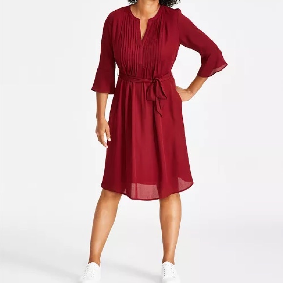 NWT! Style & Co Solid color Maroon XL Pintuck Dress - Picture 1 of 9